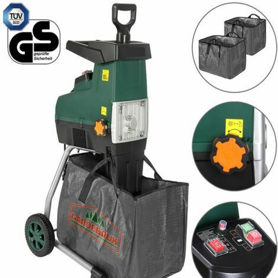 Gardebruk Elektrischer Leisehacksler 2800W Max. 44Mm Aststarke 2X 60L Auffangbeutel Gartenhacksler Walzenhacksler Schredder Hacksler Hot